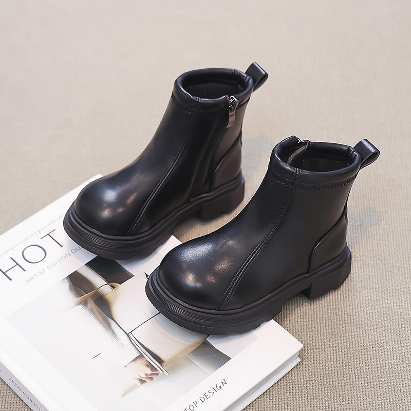 Fashion New Girl's Ankle Boot Autumn Winter Simple Children Causal Leather Boots Black White Versatile Kids Non-slip Short Boots