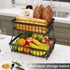 Корзина для хранения, 2-х уровневая, столешница, большая вместимость, прямоугольная корзина для фруктов с вешалками для бананов, съемная стойка для хранения фруктов
