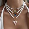 4pcs Lucky Blue Evil Eye Pendant Necklaces Set for Women Bohemian Colorful Heart Multilayer Beaded Necklaces Stacked Jewelry
