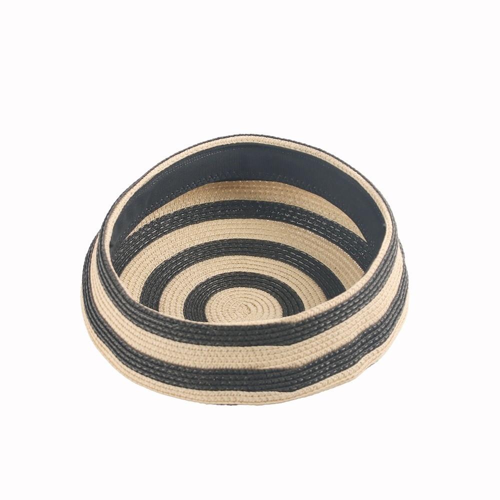 Color Block Straw Top Hat Striped Pattern Sun Hat Brim Hat Dome Cap Beach Vacation