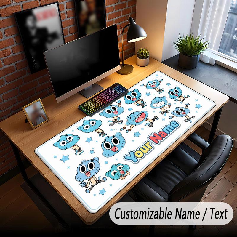 Custom Name Text Big Mouse Pad,Amazing World of Gumball Soft Non Slip Extended Desk Mat For Home Office