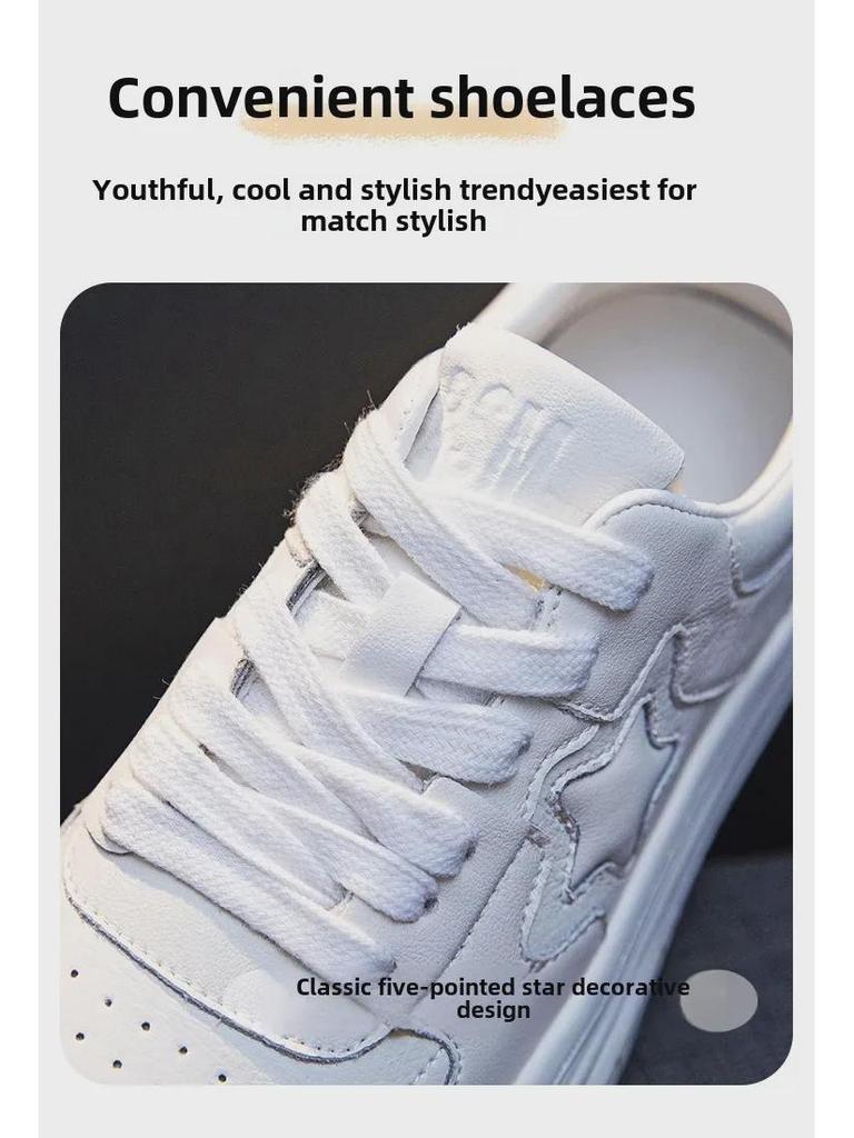 Star Women's White Genuine Leather Spring 2025 Lightweight Casual Fashion Sneakers