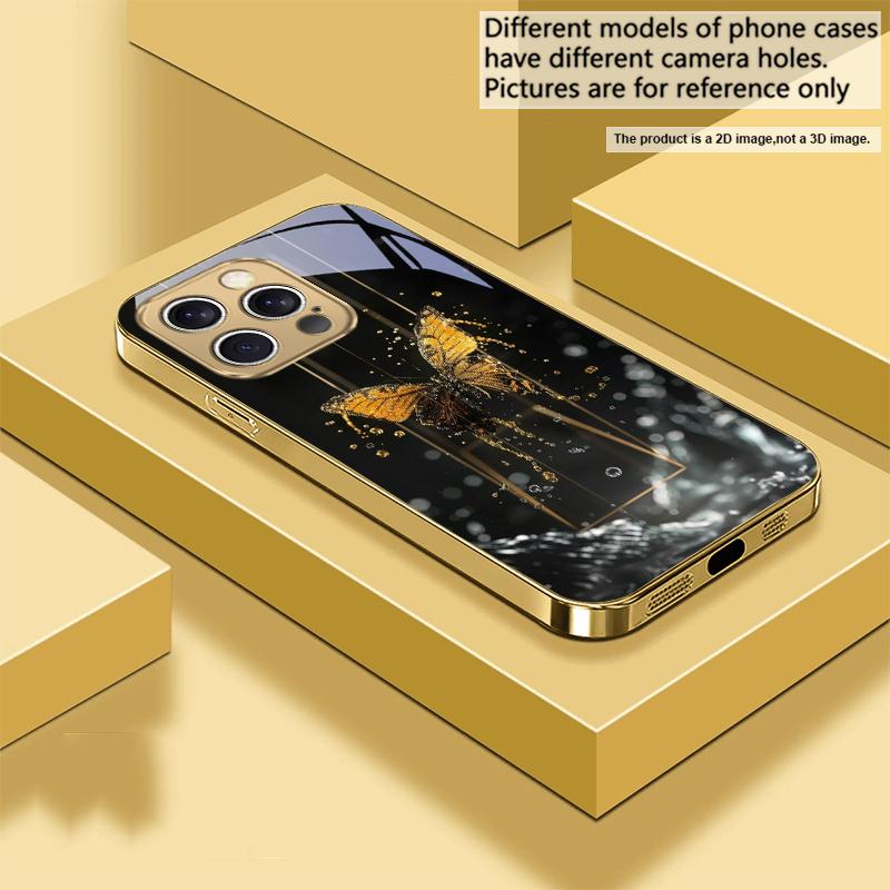 The Golden Butterfly For IPhone 17Pro Max 16 17 Pro 15 Pro 14 13 Plus 12 Mini 11Pro Max XR 16E 17Air Golden glass phone case