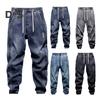 Harem Jeans with Leg Bindings Pockets Elastic Waist Adjustable Drawstrings Men Jeans Solid Color Street Style Jogger Pants