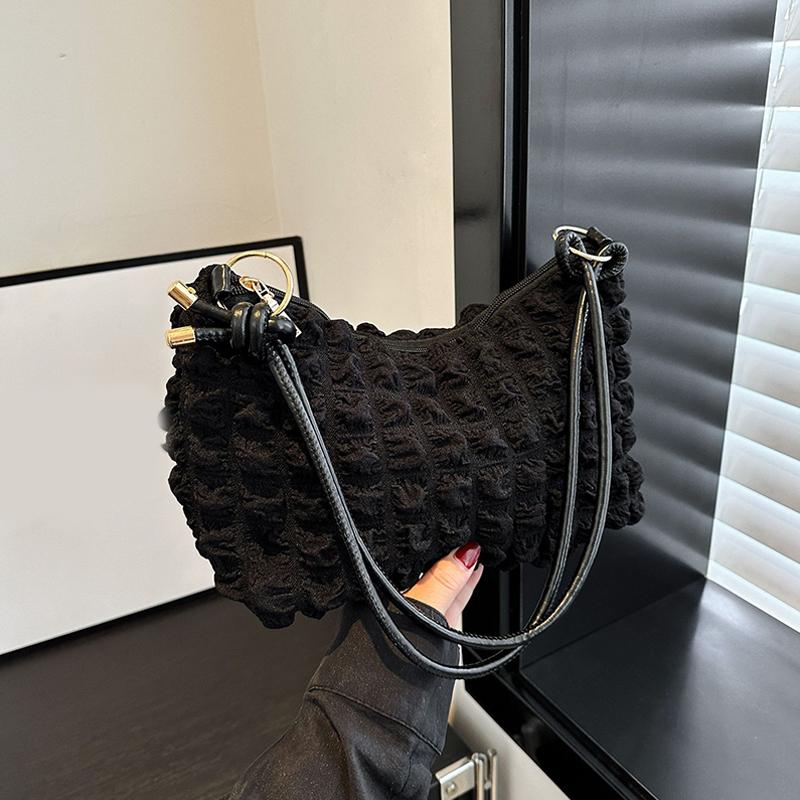 Canvas Wrinkle Bag for Women Shoulder Bags Pleated Bubbles Handbags Padded Casual Underarm Quilted Bag Tote Cloud Bag Purse