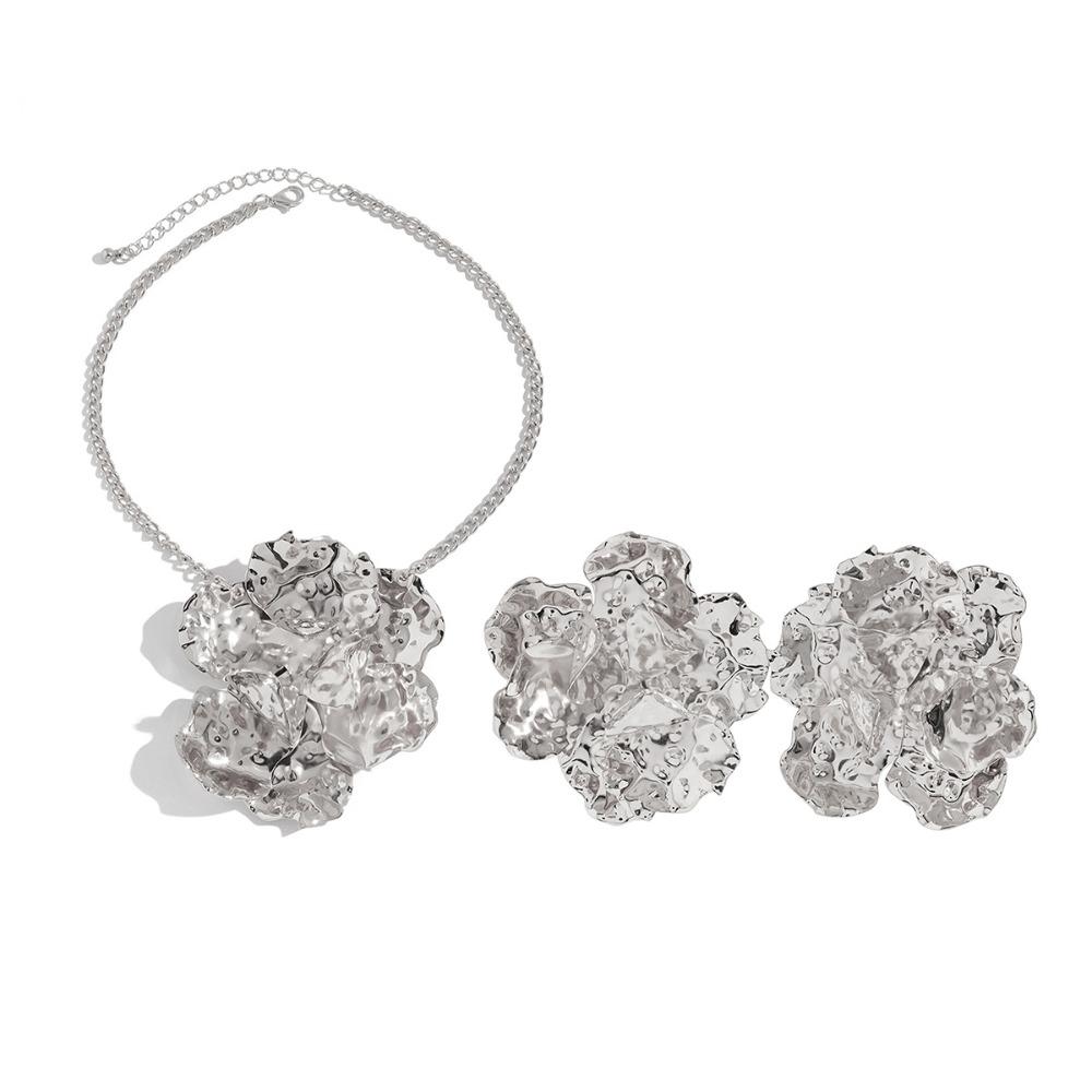 Преувеличенное нерегулярное цветочное ожерелье, металлическое, мятое, набор ожерелий, вечеринка