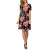 Women Summer Short Sleeve Flower Printed Pockets Sundress Casual Swing Dress