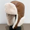 Кожаная шапка-ушанка для мужчин и женщин на осень и зиму, утолщенная теплая шапка для защиты ушей, для активного отдыха, для катания на лыжах, для байкеров, с добавлением бархата, морозостойкая, шапка с Северо-Востока