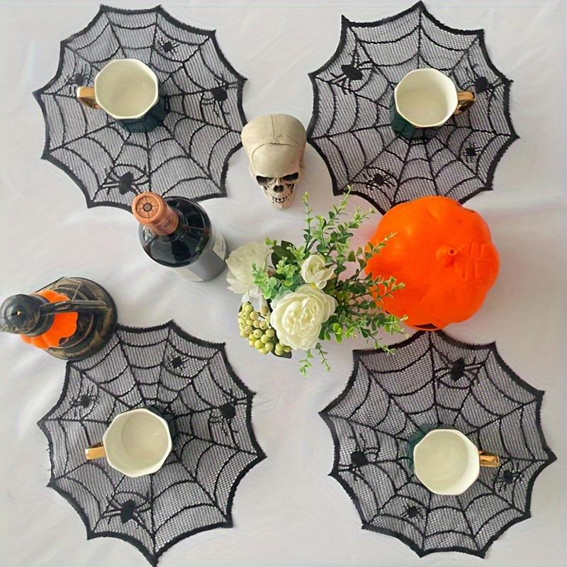 1/2/4pcs Diameter 30cm Black Lace Meal Mat Spider Web Shape Round Placemat