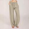Женские брюки, повседневные свободные брюки из хлопка и льна с высокой талией, широкие длинные брюки с карманами