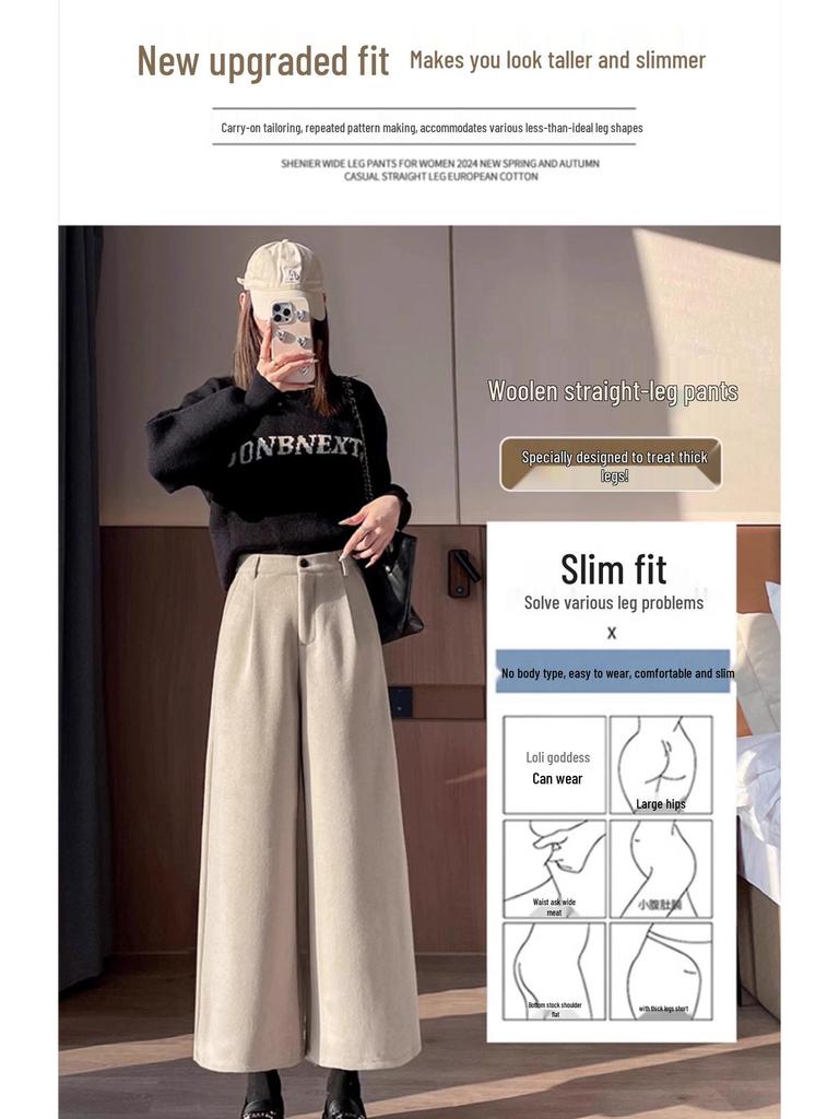 Женские черные шерстяные брюки с высокой посадкой и широкими штанинами, осень/зима 2024