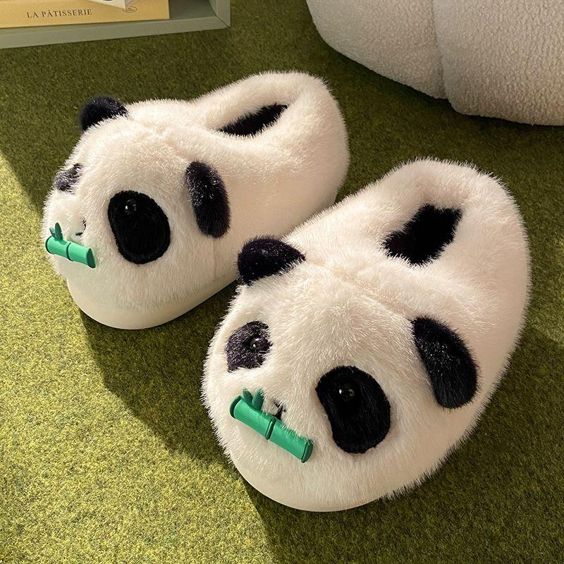 Novelty Washable Home Slippers Women's Winter Fluff Green House Slides Keep Warm Indoor Slippers Woman New Designer Furry Mules