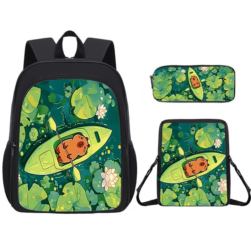 Capybara Educational Backpack Set With Large Capacity And Breathable Back Support