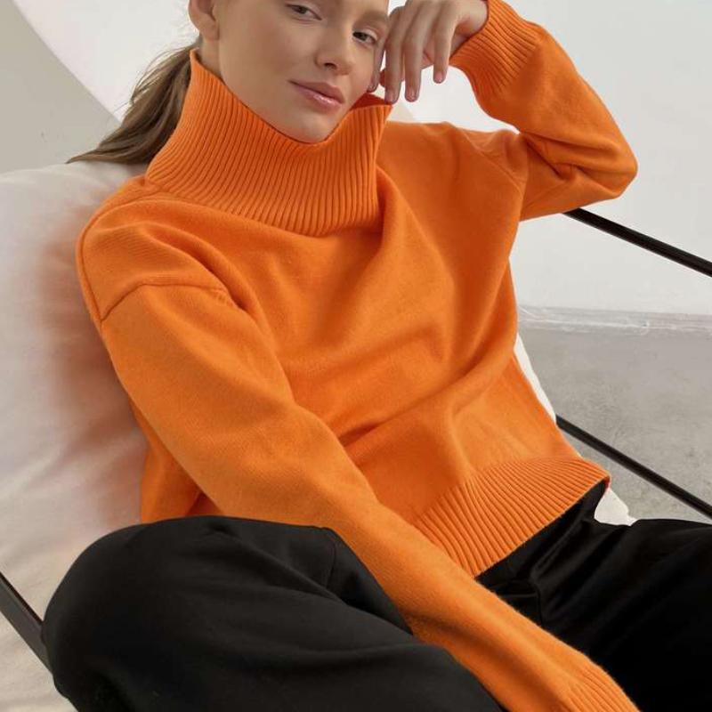 Hirsionsan шикарный свитер с высоким воротником на осень-зиму, женский мягкий теплый базовый вязаный пуловер, 9 цветов, свободный повседневный женский джемпер