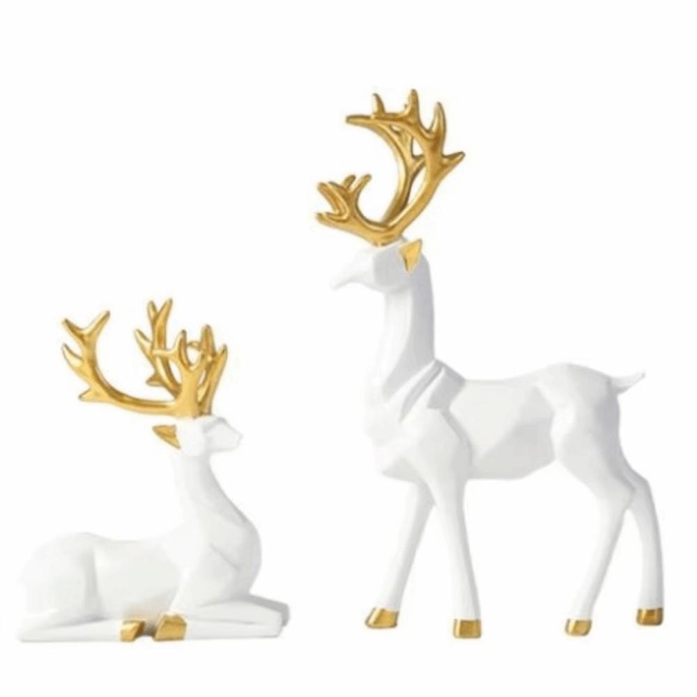 2Pcs Creative Deer Desktop Ornament Modern Cute Resin Reindeer Sculpture Durable Sitting/Standing Position Elk Home Decor