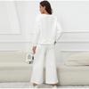 Autumn Women's Pure Color Wide Leg Pants Set Long Sleeved Round Neck Pullover Drawstring Pants Female Suit