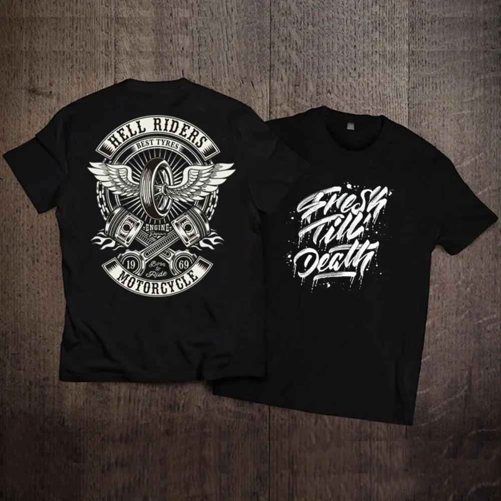 2024 Новая футболка большого размера с коротким рукавом из чистого хлопка для мужчин и женщин, футболка свободного кроя с принтом рок-американской ретро мотоциклетной тематики Harley