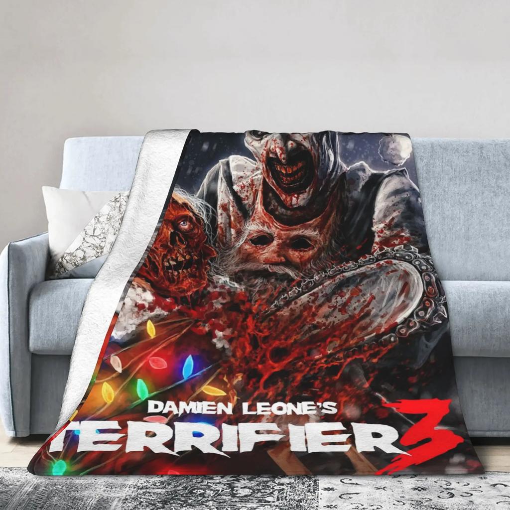 Terrifier Horror Film Warm Plush Throw Blanket for Kids and Adults Soft Flannel Bedspread for Sofa Bed Living Room Decor