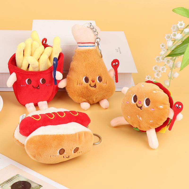 1Pc Food Plush Keychain Hamburger Dog French Fries Stuffed Doll Pendant Toy