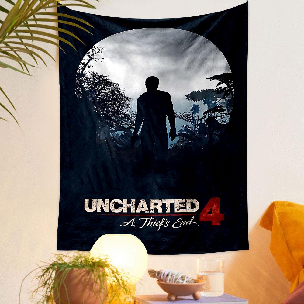 Uncharted 4 A Thief's End Tapestry Wall Hanging, Nathan Drake Adventure Game Art, Gamer Wall Decor for Bedroom Living Room Man Cave