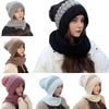 Women Winter Hat with Scarf Thick Warm Plush Windproof Cycling Headwear Contrast Color Elastic Full Protecting Outdoor Travel Cold Weather Skiing Cap