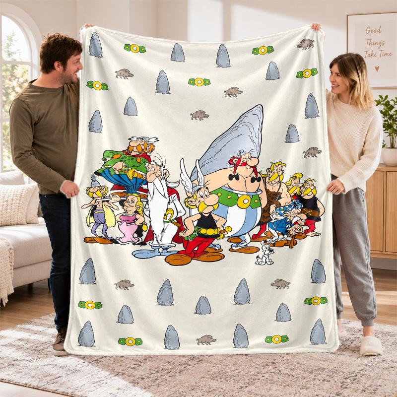 Flannel Fleece Blanket with Asterix Design, Soft Lightweight Throw for Bed Sofa Travel