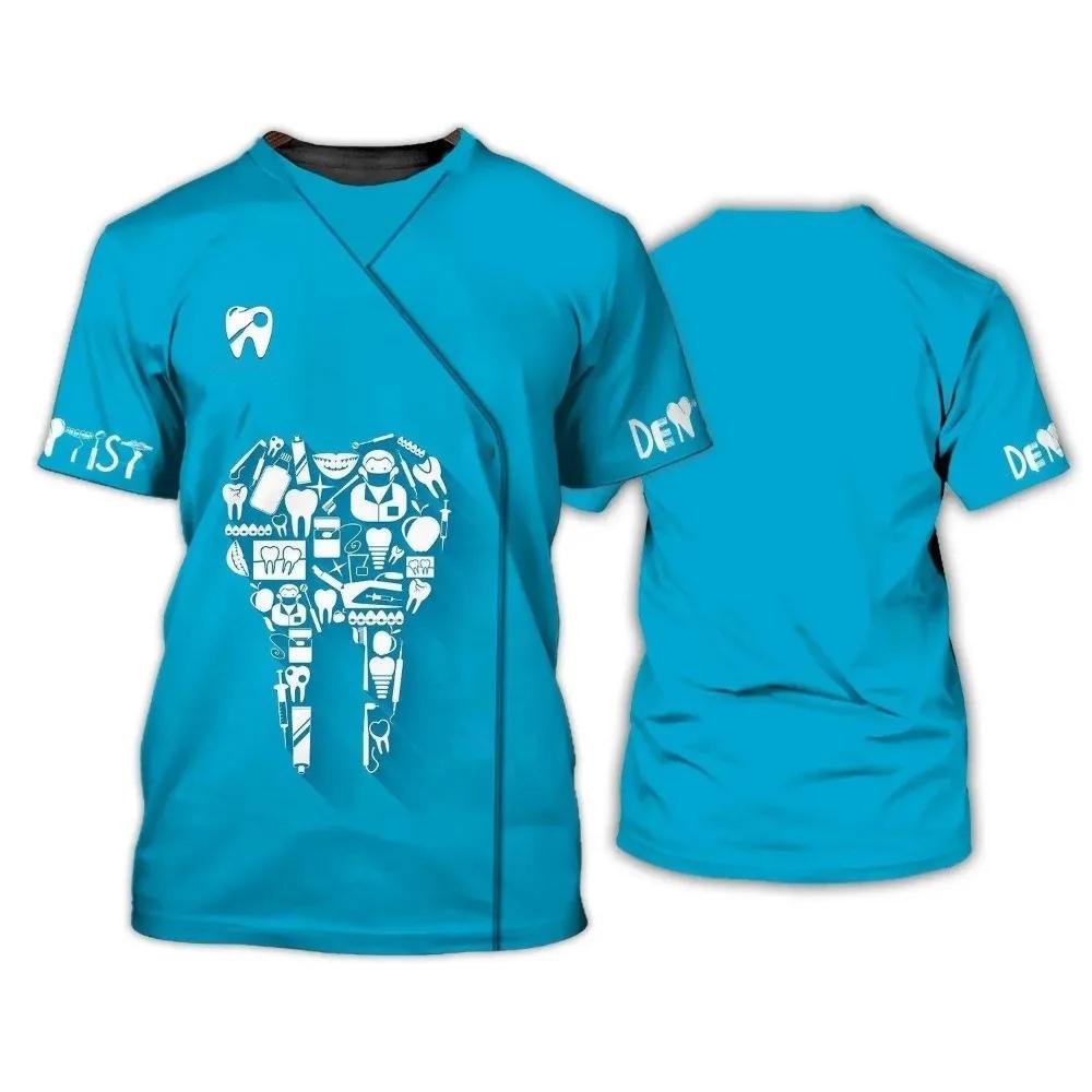 Men's and Women's T-shirts Dentist Oversize Uniform 3d Printed Top Short Sleeve Stylish Fun Dental Pullover Loose T-shirt