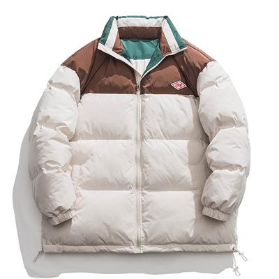 Зимняя новая свободная американская винтажная куртка с воротником-стойкой и хлопковой подкладкой, мужское цветное пальто в стиле пэчворк