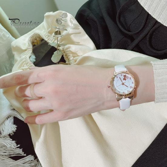 1 комплект, женские часы, браслет со звездой и луной, мультяшный кот, бант, круглый ремешок из искусственной кожи, точные кварцевые наручные часы для девочек и студентов, модные украшения на день рождения