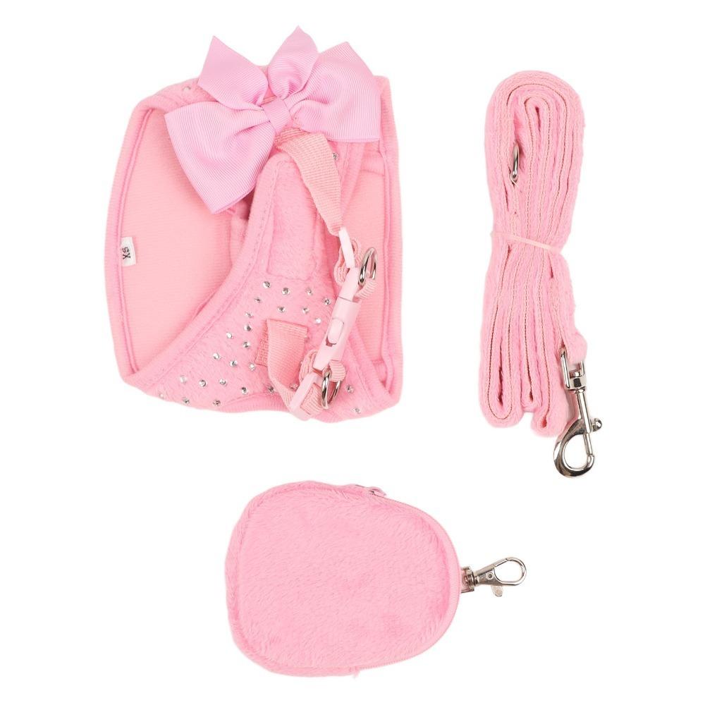 Soft Texture Dog Harness Solid Pink Sturdy Strap Dog Leash Set Flexible Strap Skin Friendly Cat Leash Set Daily Walking
