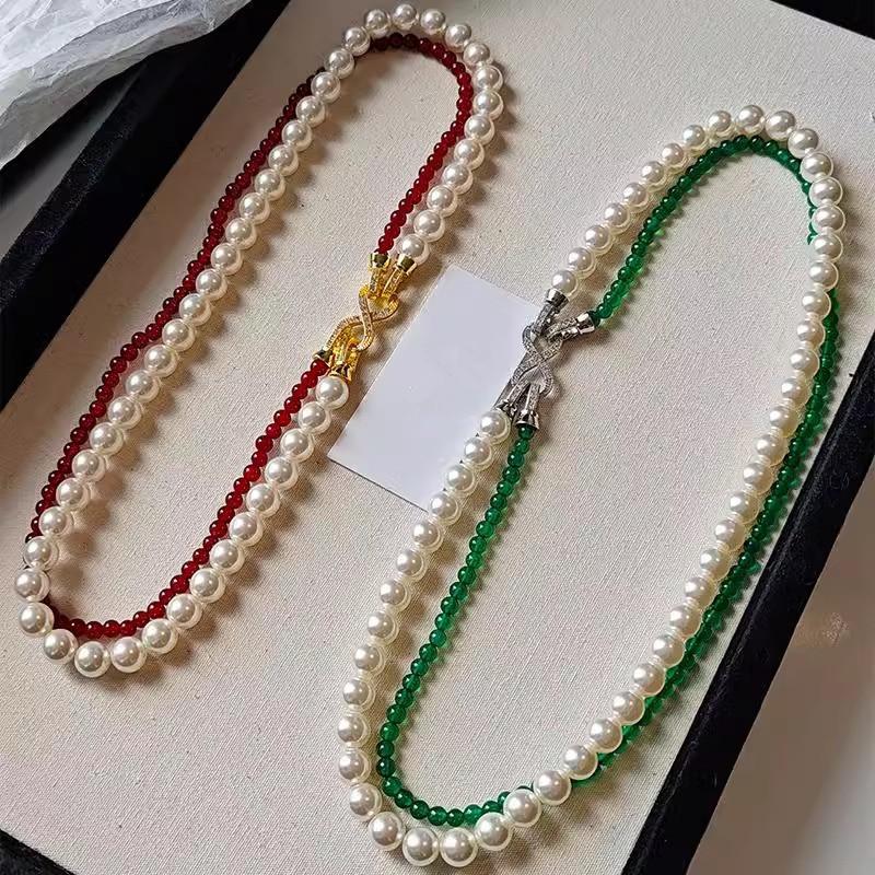 Double-Layer Shijia Pearl Red Agate Necklace, Slightly Inlaid With 8-Character Buckle, Chalcedony Collarbone Chain, Tiger'S Eye Stone, Black Agate