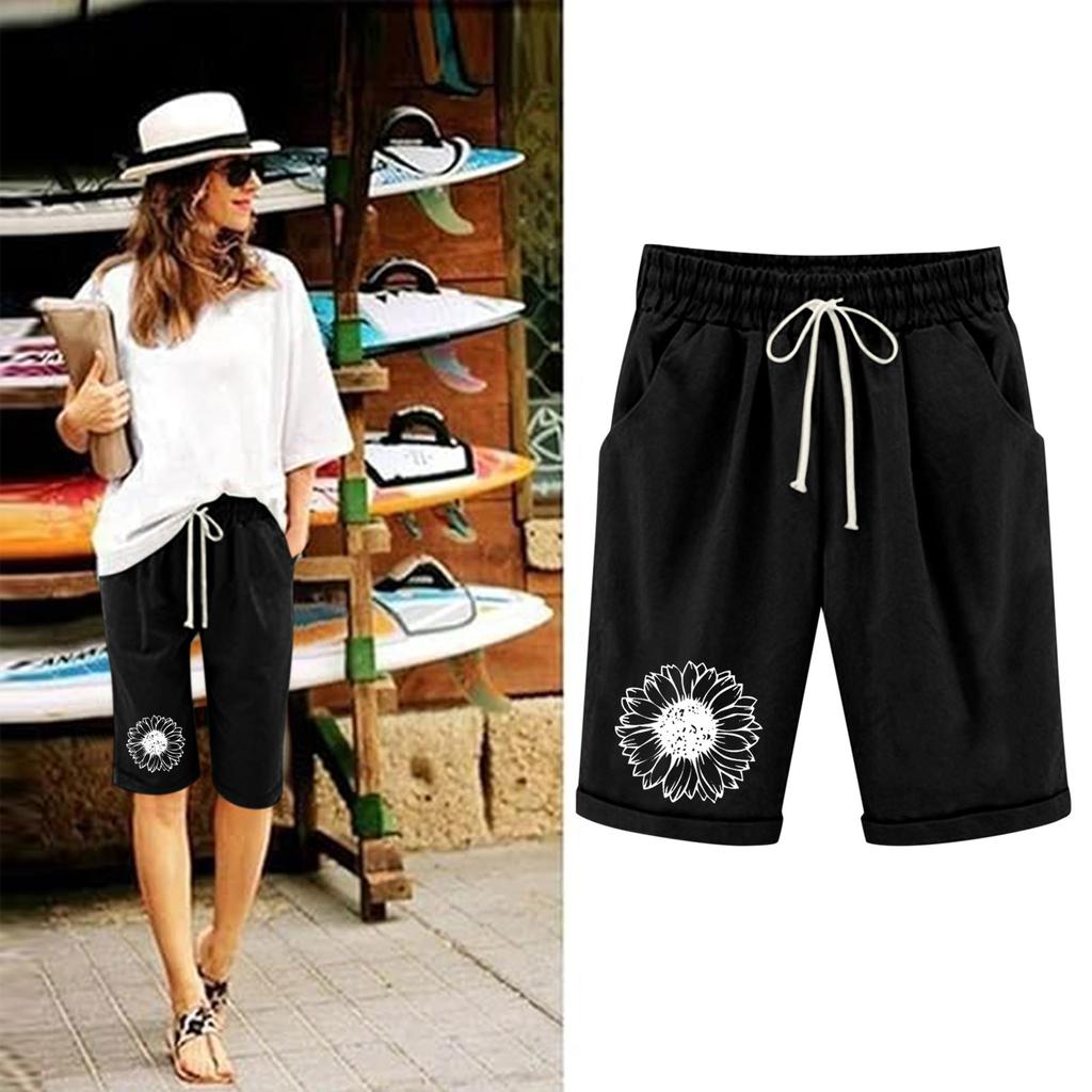 Шорты больших размеров для женщин, эластичные пышные хлопковые льняные шорты-бермуды с эластичной резинкой на талии, повседневная пляжная одежда