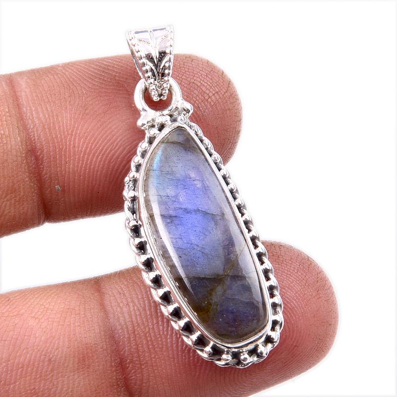 Natural Labradorite Gemstone 925 Solid Sterling Silver Jewelry Pendant 1.5" B5W60