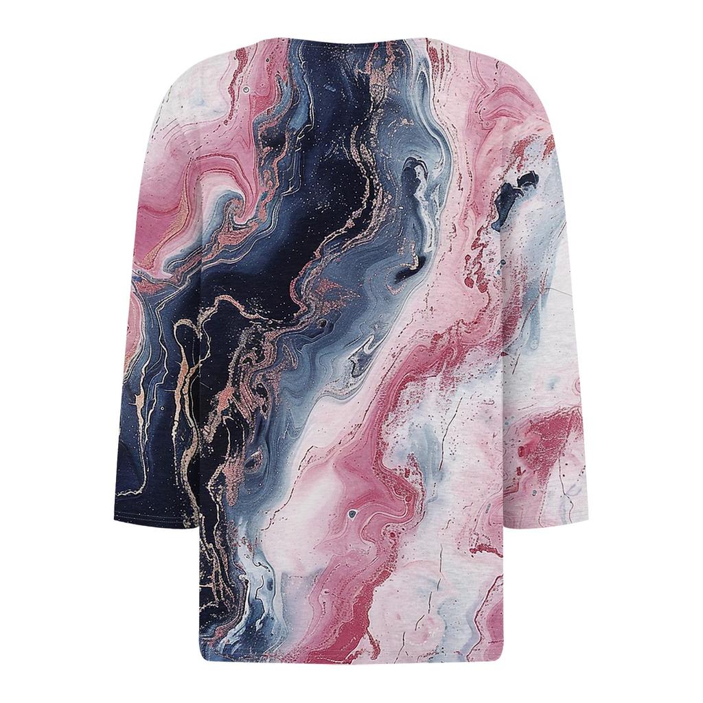 Women's T Shirt Tee Print Button 3/4 Sleeve Daily Weekend Fashion Basic V- Neck Regular Top