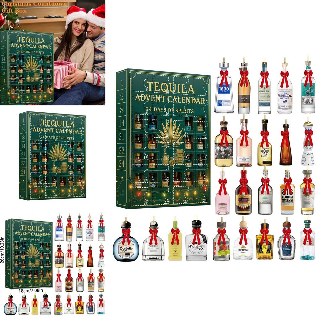 Бутылка текилы Рождественский адвент-календарь с акриловыми плоскими украшениями для обмена подарками на праздник