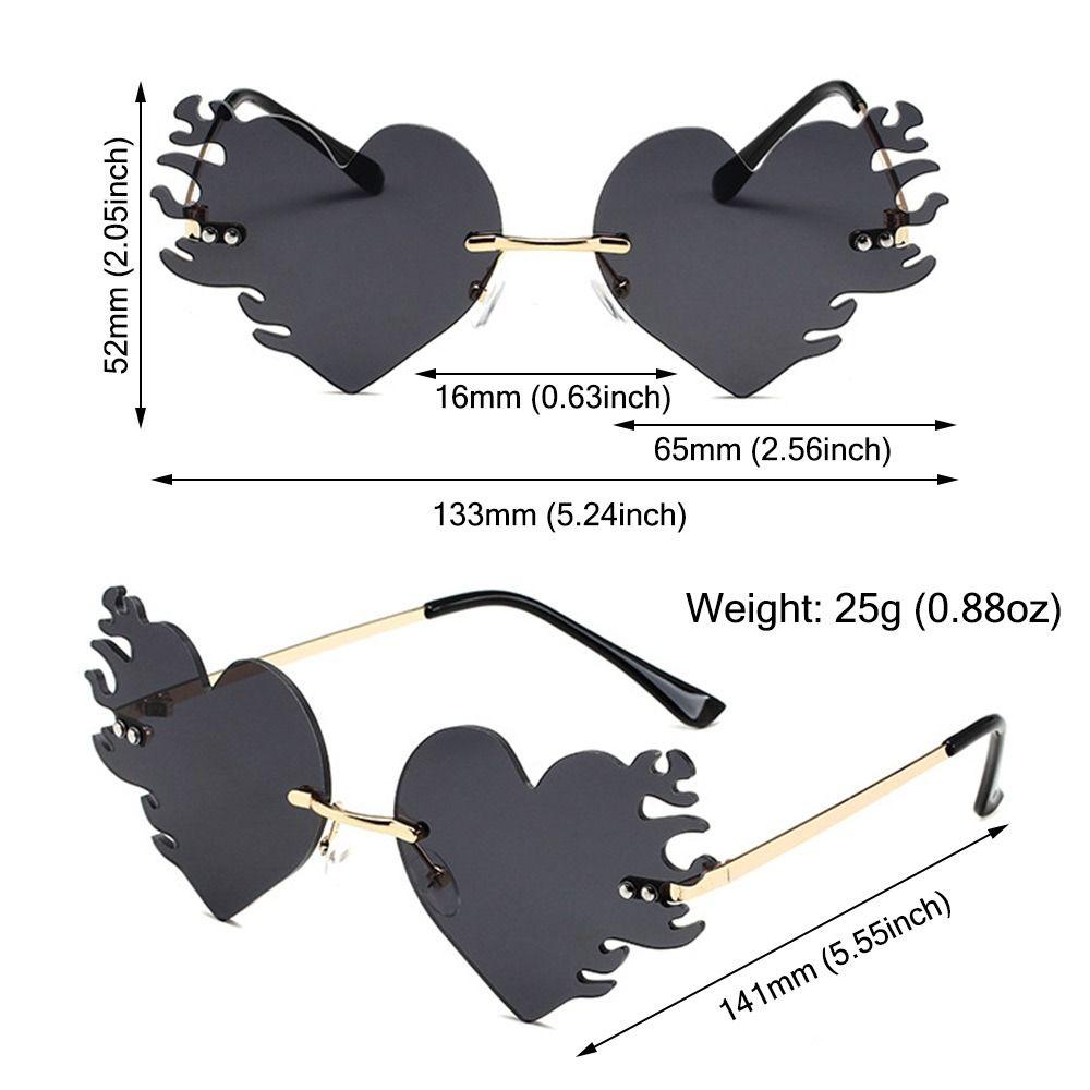 Rimless Fire Heart Shaped Sunglasses Uv400 Protection Costume Accessories Halloween Glasses Flame Love Sun Glasses