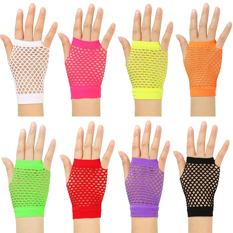 1Pair Womens Short Fishnet Net Gloves Fingerless Mesh Gloves Punk