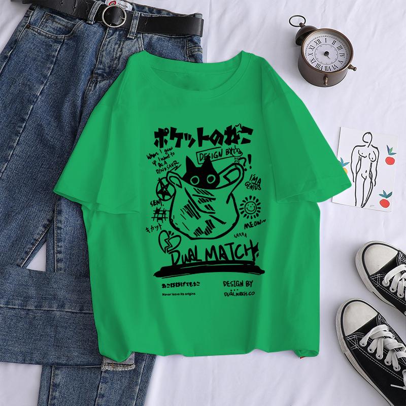 Новые мужские женские мультяшные футболки Харадзюку Каваи Кошка с принтом Футболки с коротким рукавом Парная уличная одежда Y2K Топы Графические футболки