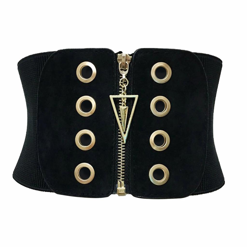 Women Corset Belt Tummy Zipper Closure Elastic Fashion Slimming Daily Body Shaping Breathable Ultra Wide Soft Black High Waist