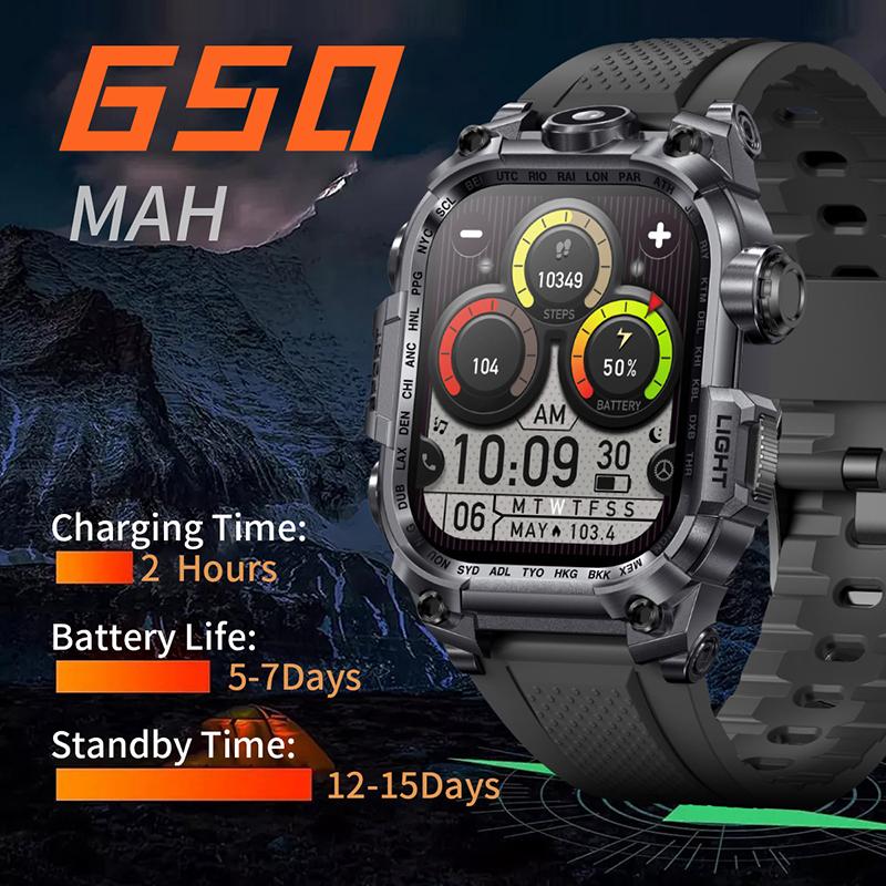 Новые многофункциональные квадратные уличные смарт-часы с большим экраном и фонариком, мониторингом здоровья, мужской спортивный браслет