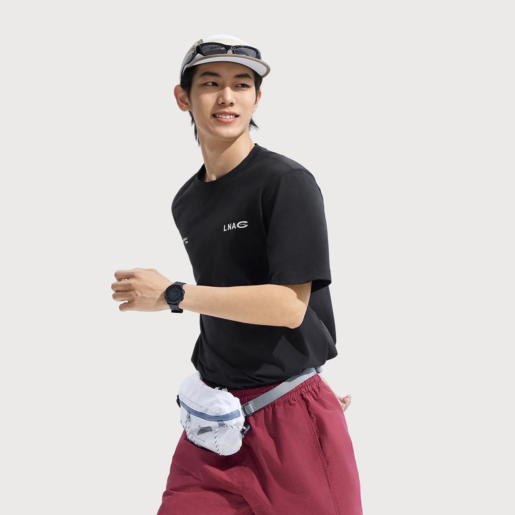 Li Ning Cool Tea T Повседневная спортивная футболка с принтом букв, универсальная, удобная, дышащая, с коротким рукавом, мужская, топы, черная ATSV271-1