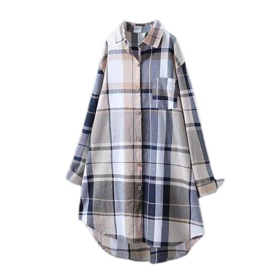 Женская рубашка с лацканами, длинным рукавом, цветной клетчатый принт, рубашка с карманом, свободный крой, однобортная рубашка средней длины