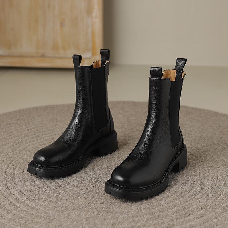 Krazing Pot Осенне-зимняя обувь из коровьей кожи с круглым носком на платформе, большие размеры, базовая одежда, ботинки челси без шнуровки на толстом среднем каблуке, женские ботильоны