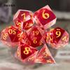 7 Pcs Red Resin Golden Number Sharp Edge Dice Polyhedral Dice Suitable for Role-Playing RPG    Board Game