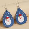Snowflake & Santa Teardrop Stud Earrings - Cute Blue Leather Design for Women