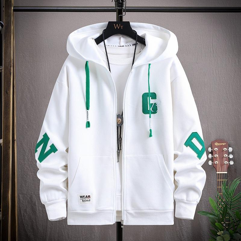 Autumn Cardigan Sweatshirt Teenager Men Loose Hooded Fashion Printed Top Middle School Students Sweatshirt Trendy Jacket