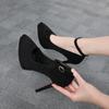 Fashion Women's Pumps High Heels Ankle Strap Flock Female Platform Shoes Mary Jane Women Shoes Ladies Footwear
