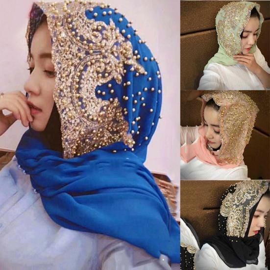 Fashion Women Bead Decor Islam Muslim Ramadan Hijab Wrap Shawl Scarf Accessory