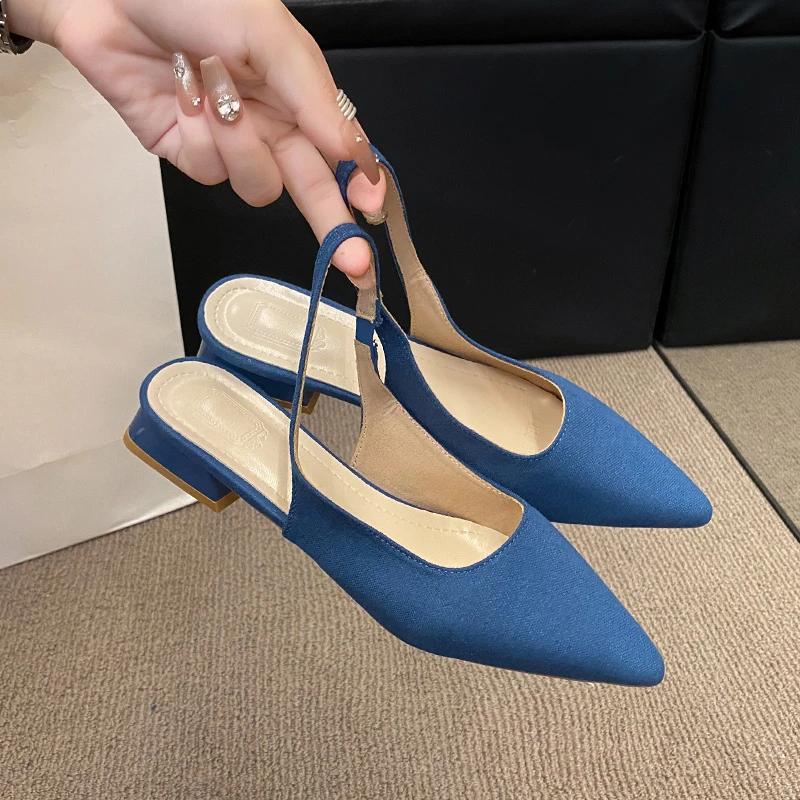 Летние женские новые сексуальные остроносые ретро однотонные туфли на высоком каблуке из искусственной кожи для банкета на открытом воздухе женские сандалии большого размера