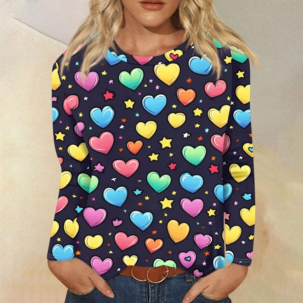 Женская модная повседневная футболка с круглым вырезом и длинным рукавом, топ с принтом «День Святого Валентина и любовь»